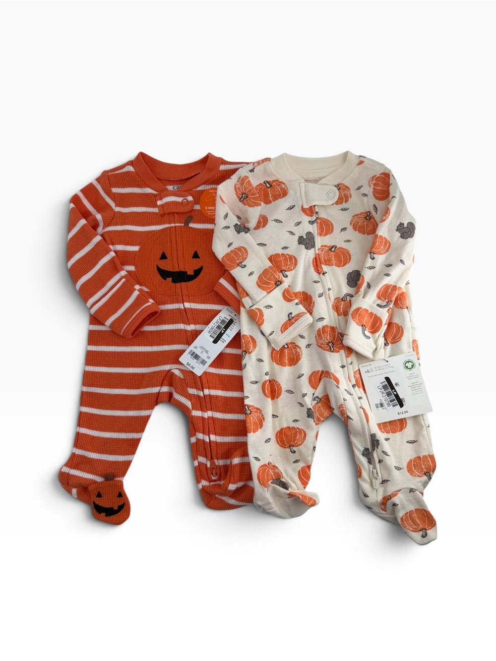 Halloween Pumpkin Footed One-Piece Set - Orange & Cream Fall Pumpkin